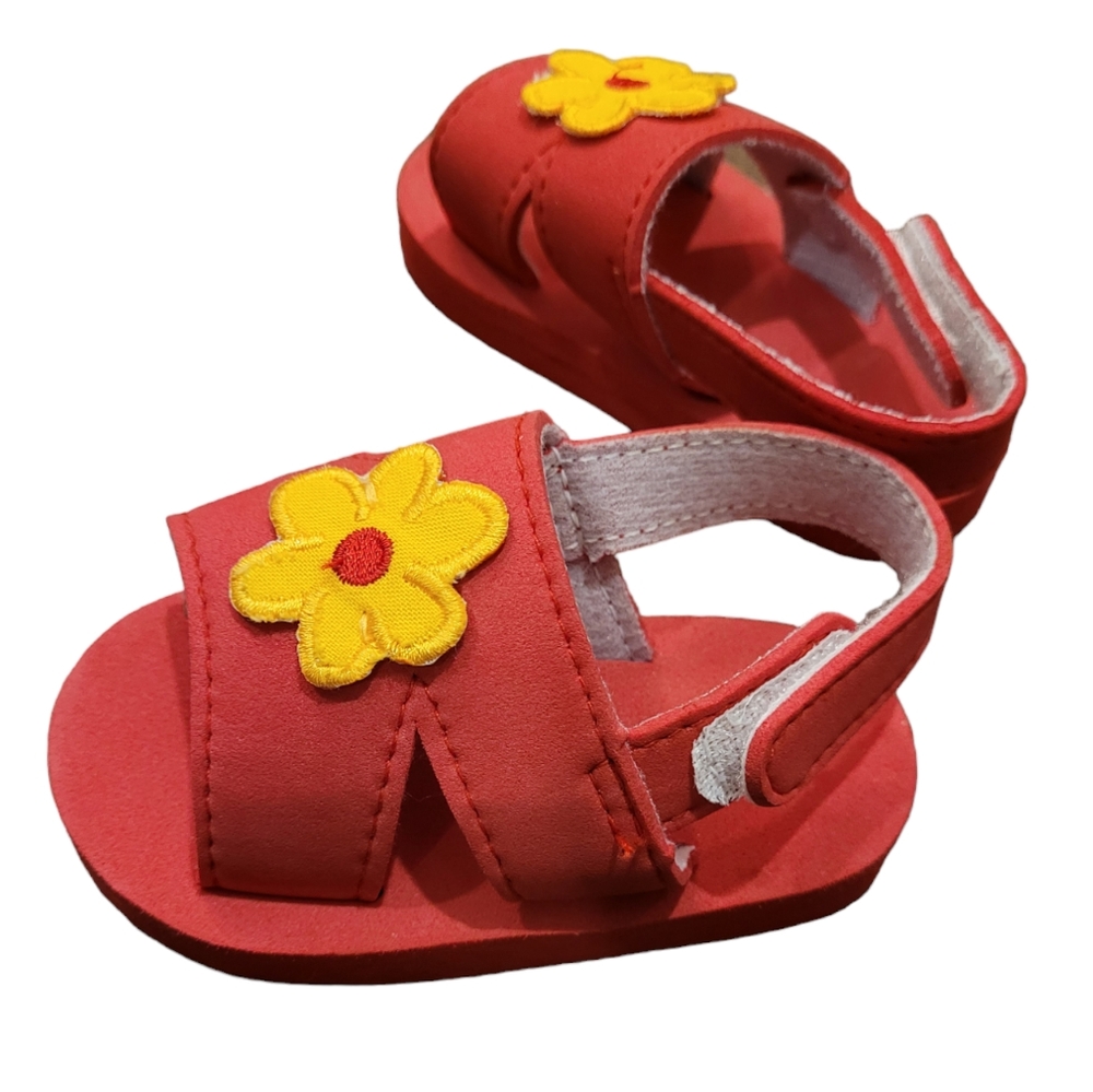 Red and yellow flower infant baby girl velcro strap sandals, summer shoes